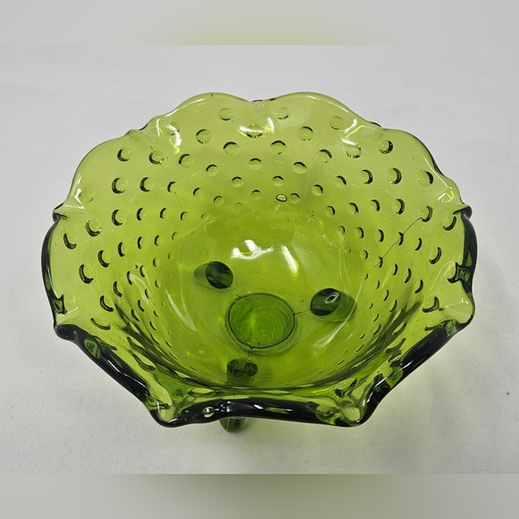 VIKING GLASS green ruffle hobnail dish vintage - Picture 13 of 16